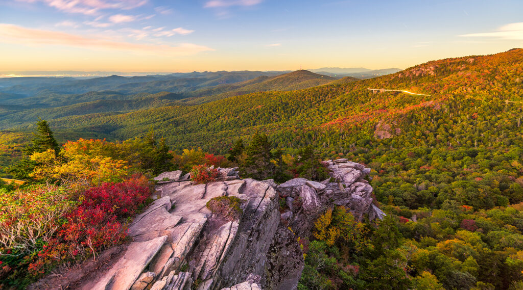 View overlooking the dense forest of the Blue Ridge Mountains