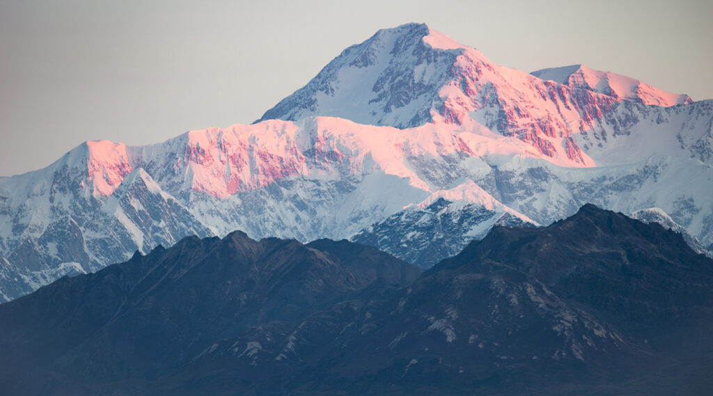 Mount Denali beyond the other mountains of the Alaska Range